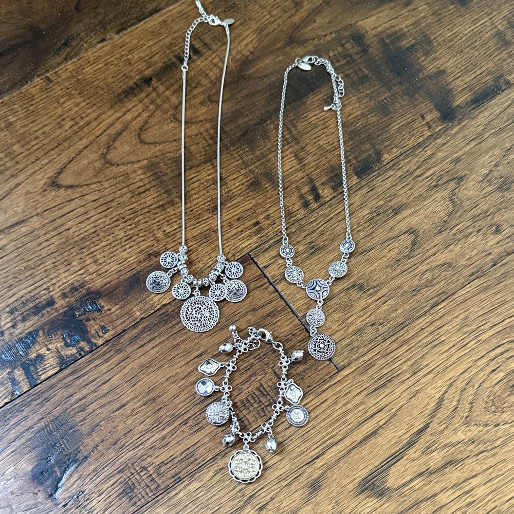 Lia Sophia Silver-Tone Filigree Necklace and Charm Bracelet Set